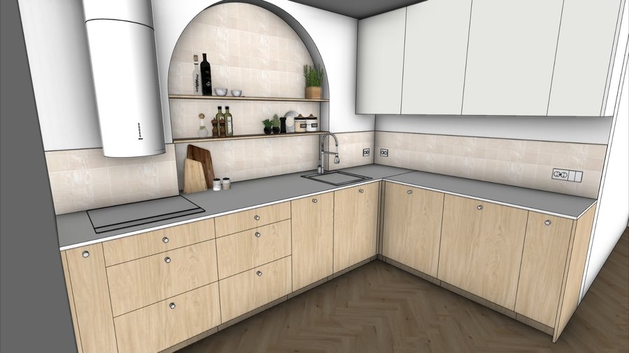 Kuchnia Klicko — roboczy model 3D tej samej zabudowy